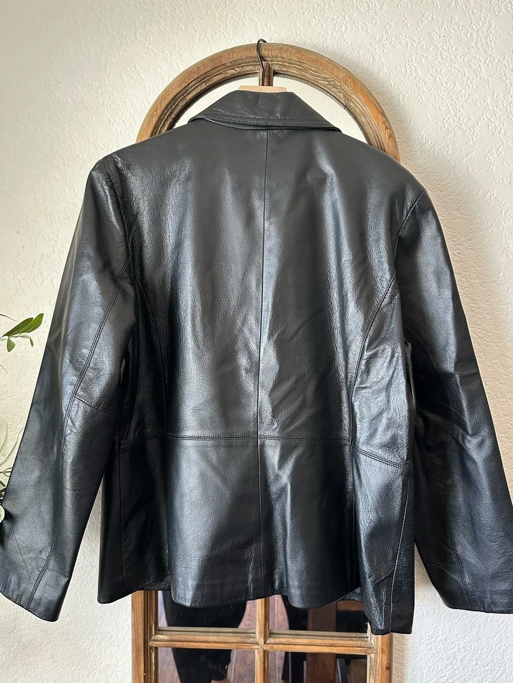 Worthington Genuine Leather Jacket Black Zip Front Tailored Blazer Coat Large - Picture 3 of 9